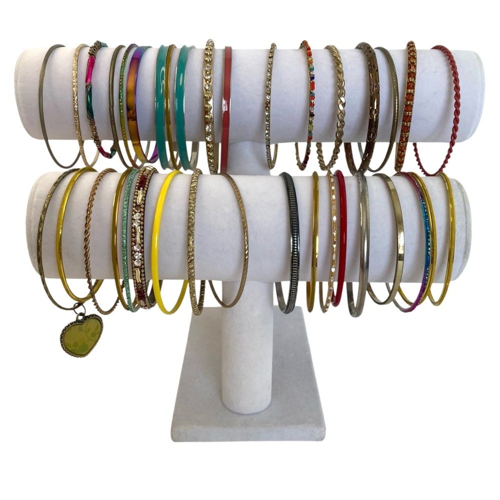 Lot of 35 Mixed Tone Bangle Bracelets Smooth Textured Stacking